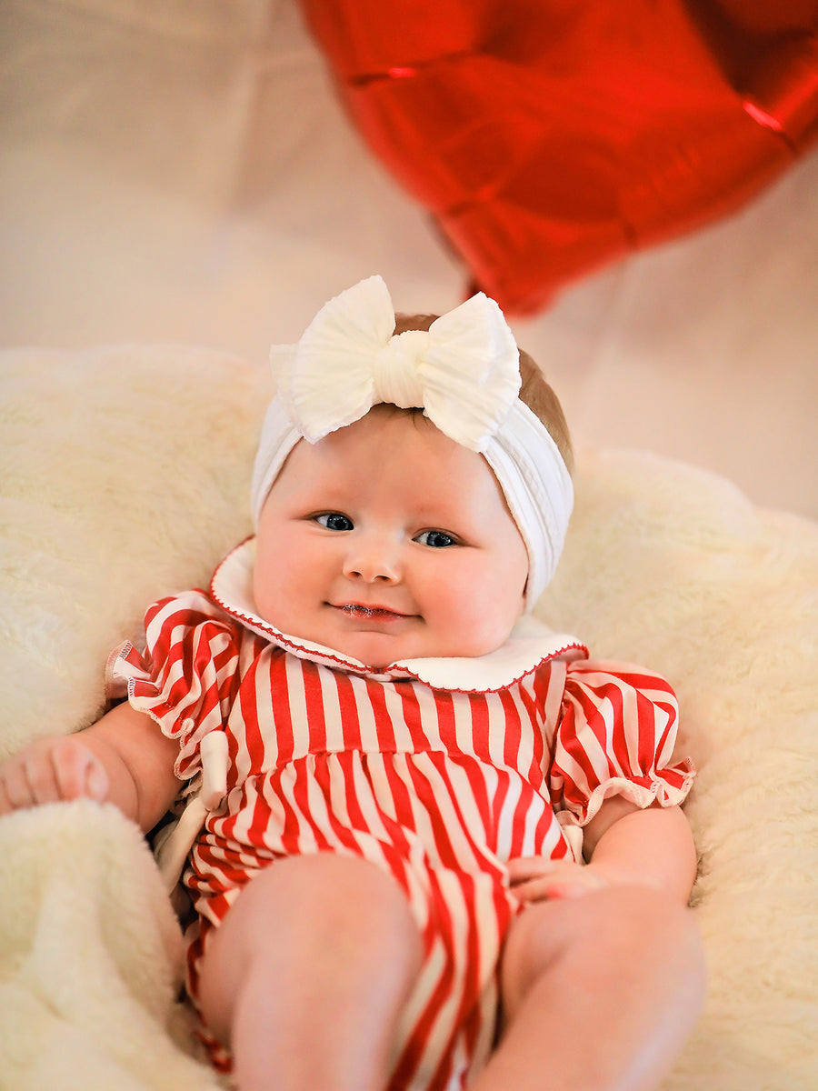 Valentine's Red Stripe Heart Bubble Romper for Baby Girls