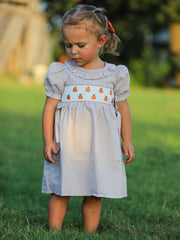 PREORDER Fall Halloween & Thanksgiving Pumpkin Embroidery Smock Plaid Girls Dress