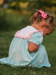 Thanksgiving Day Fall Pumpkin Flowers Embroidered Check Girls Dress