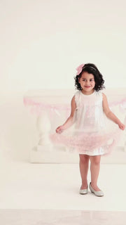 Iridescent Sequin Bow Ruffle Tulle Girls Dress