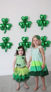 St. Patrick's Day Ombre Ruffle Dress for Girls – Green Gradient Layers