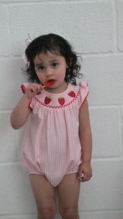Baby Girls Strawberry Plaid Smocked Romper