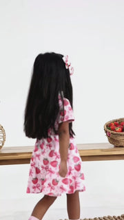Summer Strawberry Bow Girls Short Sleeve Dress