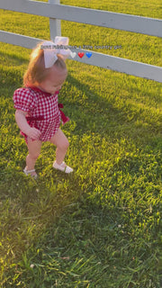 4th of July Flag Plaid Girl Peter Pan Collar Romper Bow
