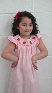 Baby Girls Strawberry Embroidered Plaid Smocked Dress