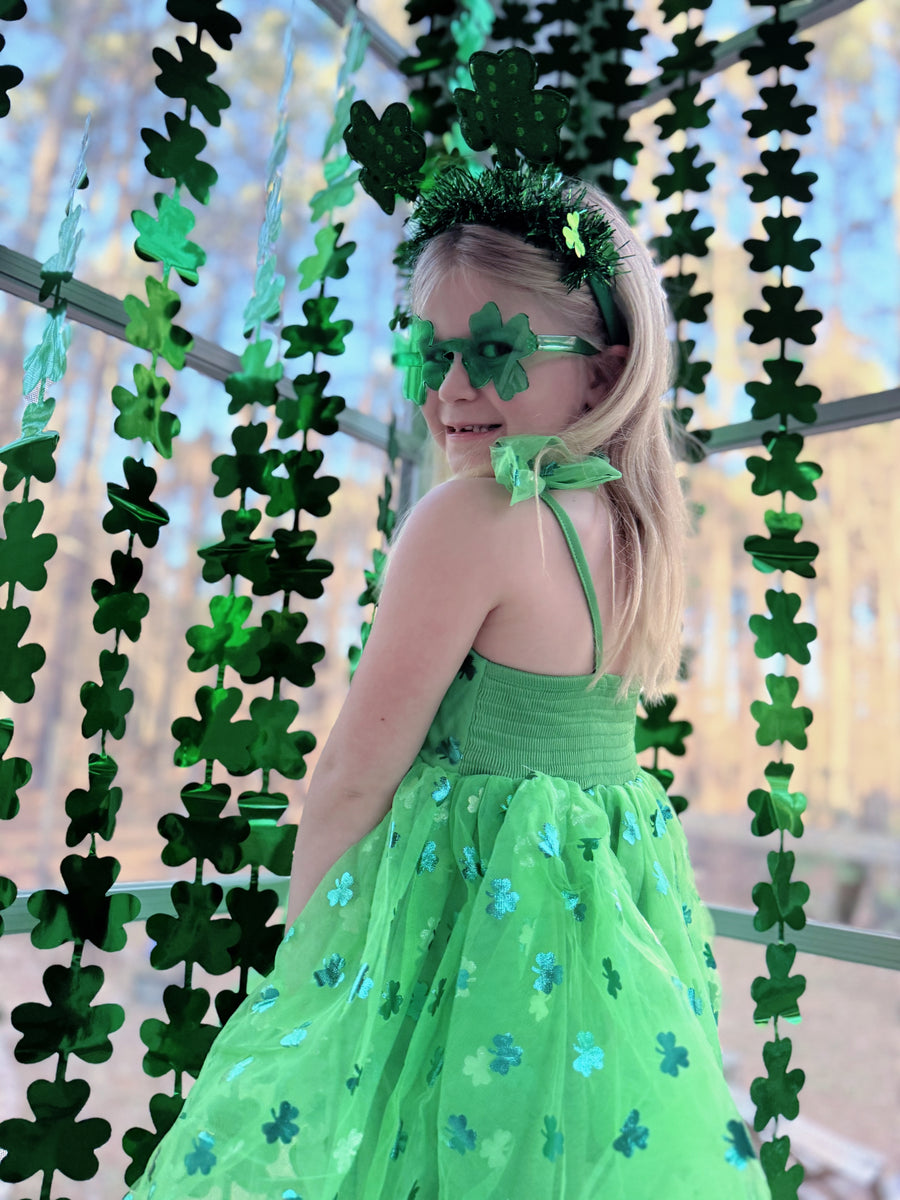 St. Patrick’s Day Green Tulle Shamrock Party Dress for Girls