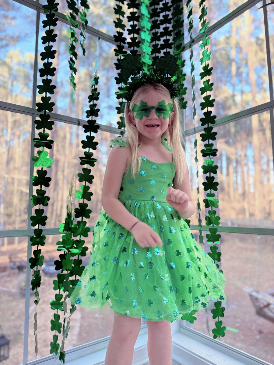 St. Patrick’s Day Green Tulle Shamrock Party Dress for Girls