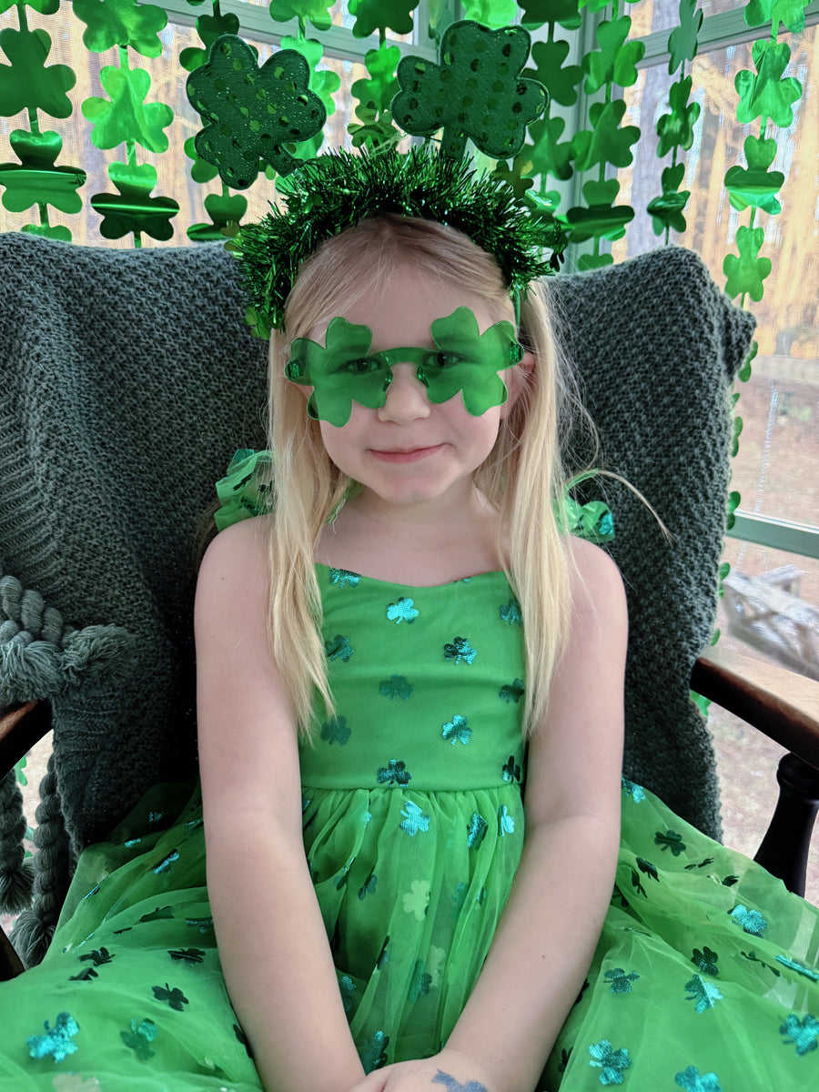 St. Patrick’s Day Green Tulle Shamrock Party Dress for Girls