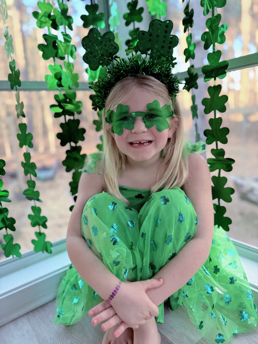 St. Patrick’s Day Green Tulle Shamrock Party Dress for Girls