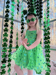 St. Patrick’s Day Green Tulle Shamrock Party Dress for Girls