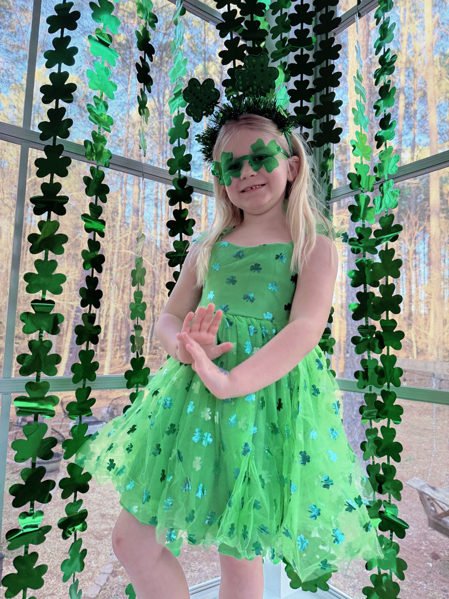 St. Patrick’s Day Green Tulle Shamrock Party Dress for Girls