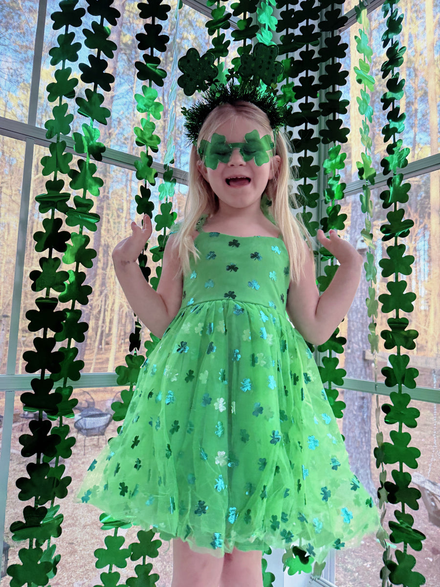 St. Patrick’s Day Green Tulle Shamrock Party Dress for Girls