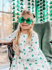 St. Patrick's Day Bow Shamrock Print Ruffles Girls Dress