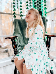 St. Patrick's Day Bow Shamrock Print Ruffles Girls Dress