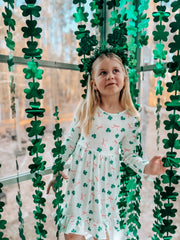 St. Patrick's Day Bow Shamrock Print Ruffles Girls Dress
