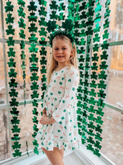 St. Patrick's Day Bow Shamrock Print Ruffles Girls Dress