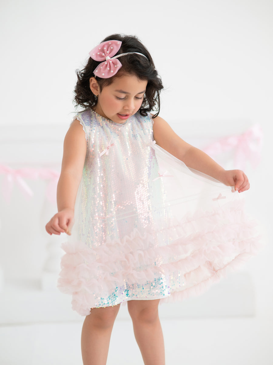 sequin girls dress Iridescent Sequin Bow Ruffle Tulle Girls Dress 5