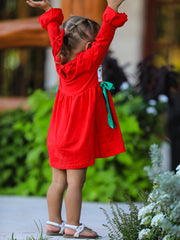 Christmas Smocked Dress with Green Bow and Tree Embroidery