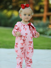 Christmas Bow Print Baby Girls Romper