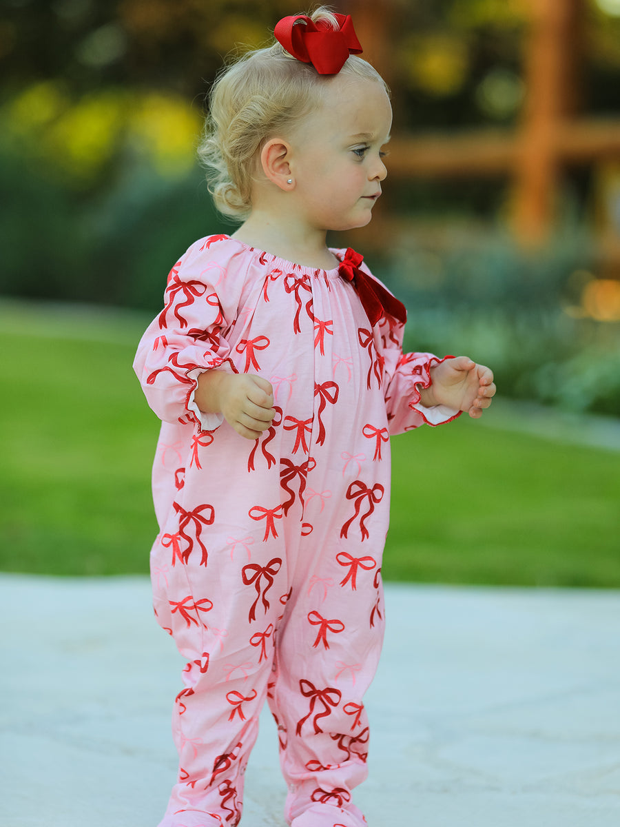 Christmas Bow Print Baby Girls Romper