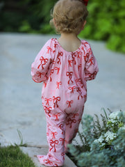 Christmas Bow Print Baby Girls Romper