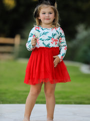 Red Tulle Skirt Christmas Tutu Dress and Holly Print