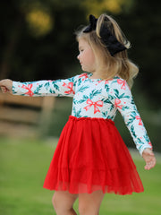 Red Tulle Skirt Christmas Tutu Dress and Holly Print