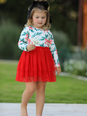 Red Tulle Skirt Christmas Tutu Dress and Holly Print