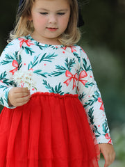 Red Tulle Skirt Christmas Tutu Dress and Holly Print