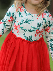 Red Tulle Skirt Christmas Tutu Dress and Holly Print