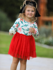 Red Tulle Skirt Christmas Tutu Dress and Holly Print