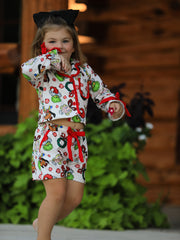 Christmas Wreath Character Print Girls Pajama Set