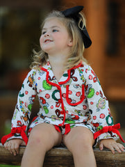 Christmas Wreath Character Print Girls Pajama Set