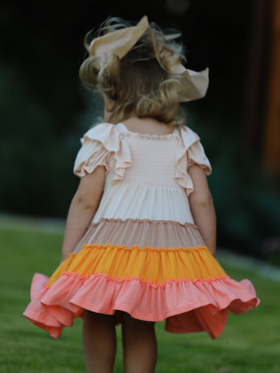 Fall Bohemian Style Toddler Girl Dress with Ruffles