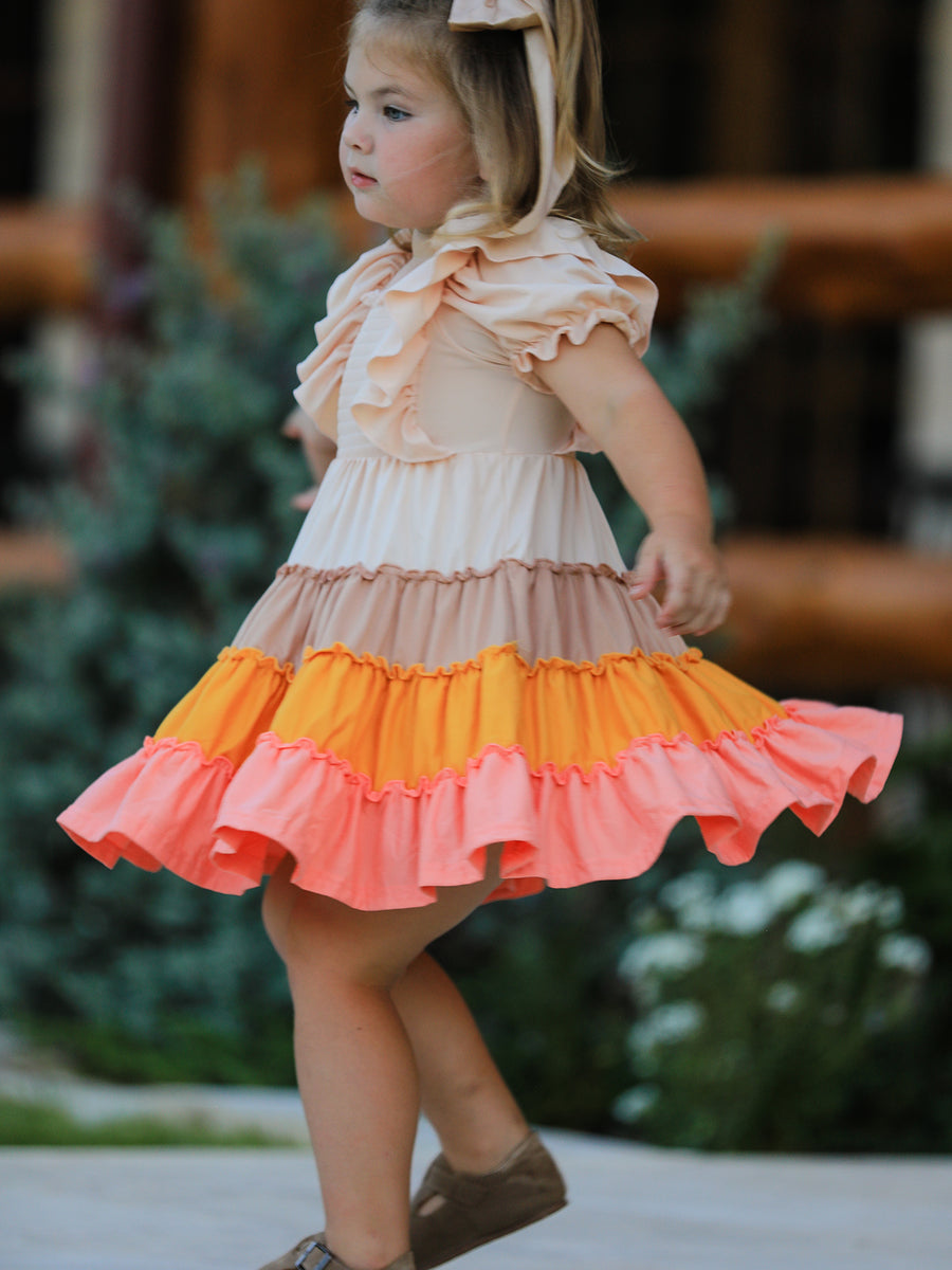 Fall Bohemian Style Toddler Girl Dress with Ruffles