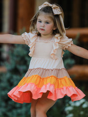 Fall Bohemian Style Toddler Girl Dress with Ruffles