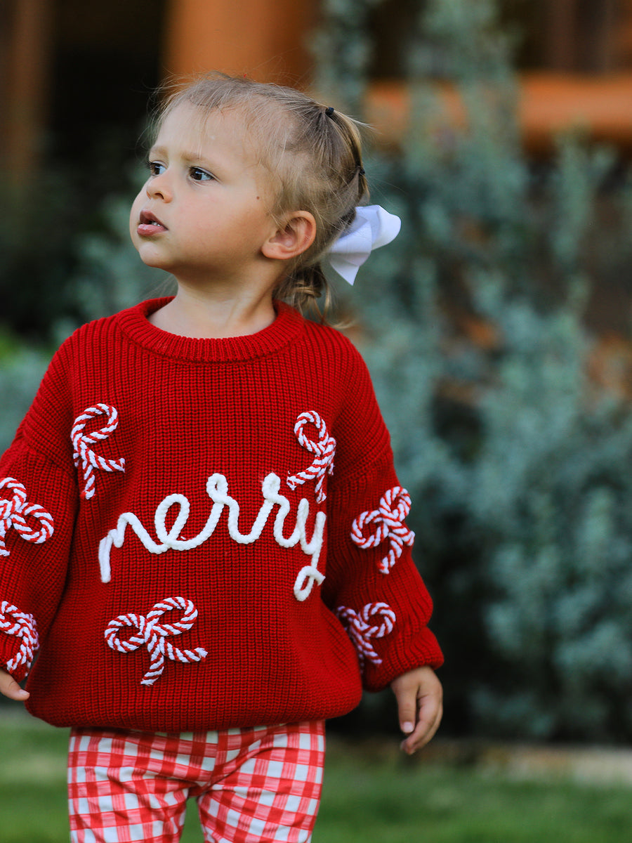 Mom and Me Winter Christmas Red "merry" Pullover Sweater