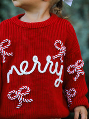 Mom and Me Winter Christmas Red "merry" Pullover Sweater