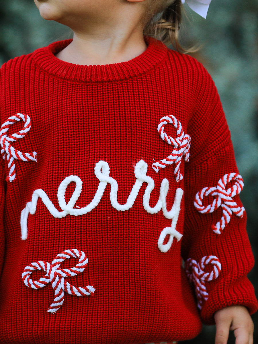 Mom and Me Winter Christmas Red "merry" Pullover Sweater