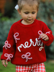 Mom and Me Winter Christmas Red "merry" Pullover Sweater