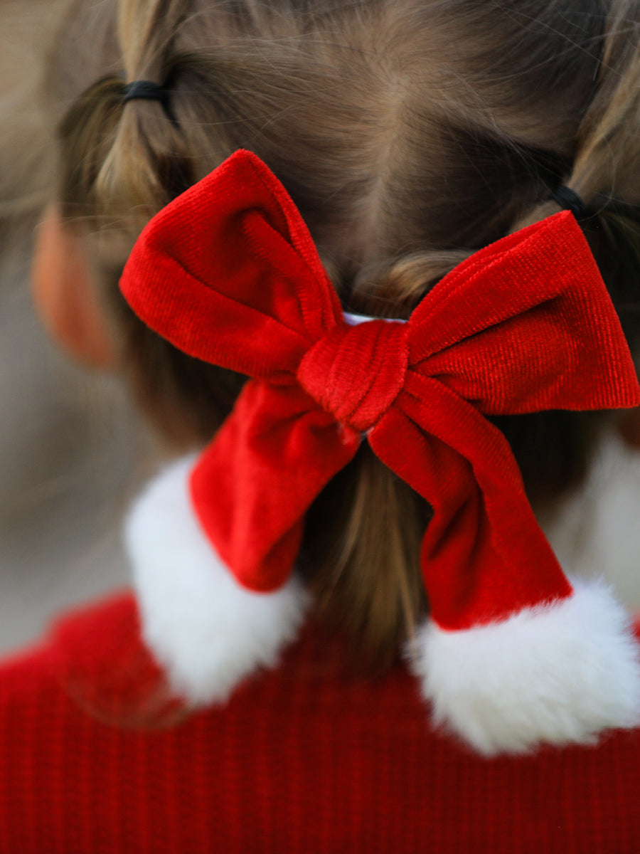 Winter Christmas Fur Ball Bow Hair Clip