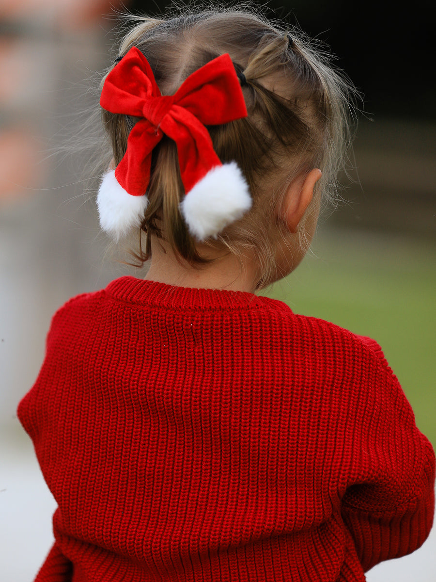 Winter Christmas Fur Ball Bow Hair Clip