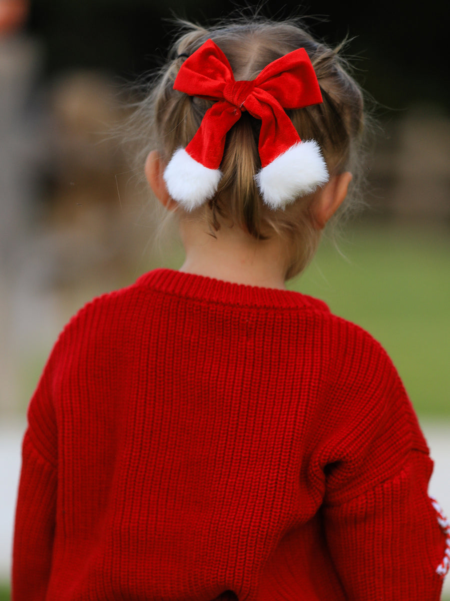 Winter Christmas Fur Ball Bow Hair Clip