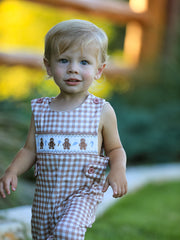 Christmas Vintage-Style Plaid Embroidered Gingerbread and Bows Boy Romper
