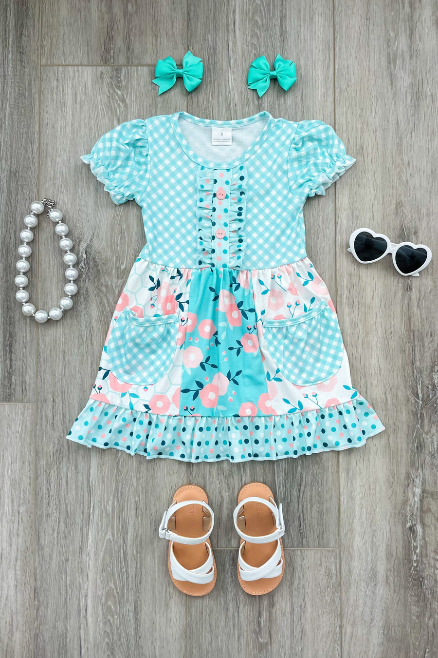 "Addison" Peach/Aqua Boutique Dress - Rylee Faith Designs