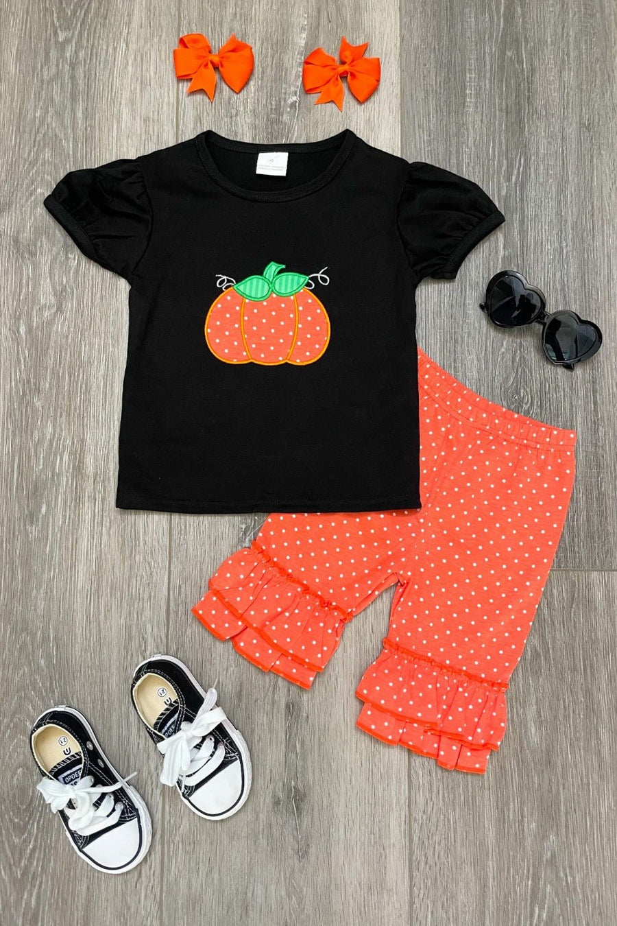 Black/Orange Polka Dot Pumpkin Capri Set - Rylee Faith Designs