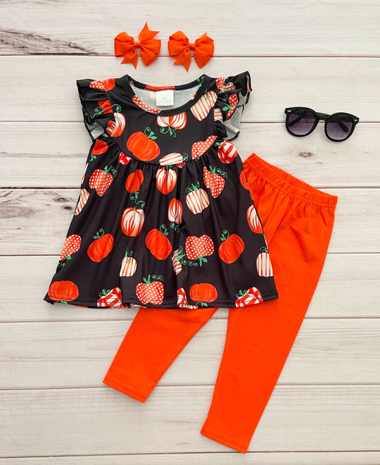 Black/Orange Pumpkin Pant Set - Rylee Faith Designs