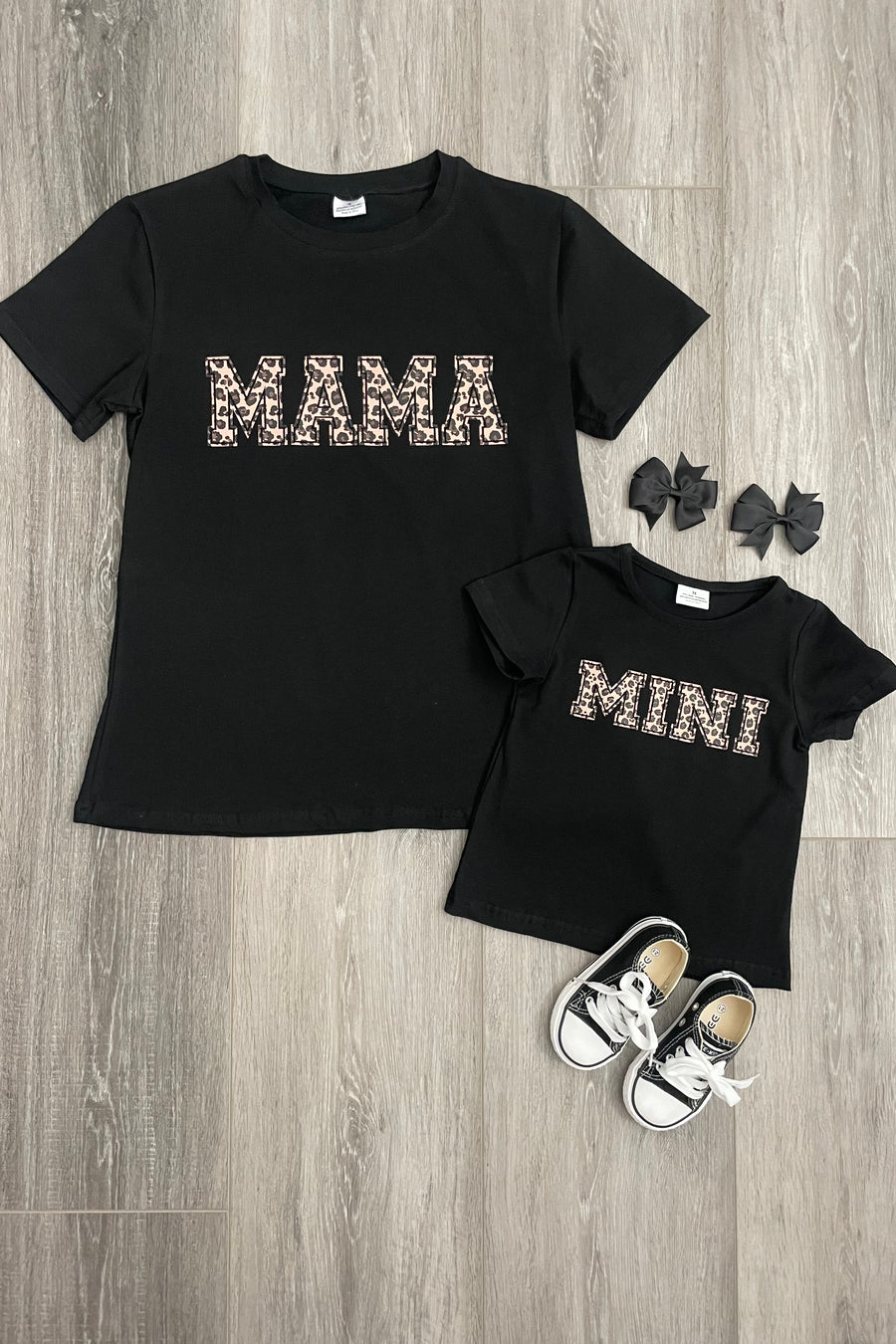 Black/Leopard "Mama" & "Mini" Tees