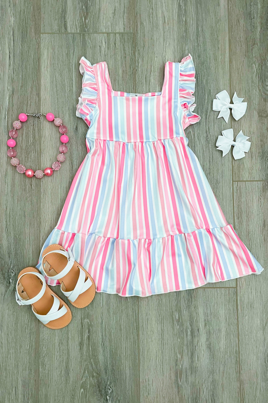"Madelyn" Pastel Striped Flare Dress - Rylee Faith Designs