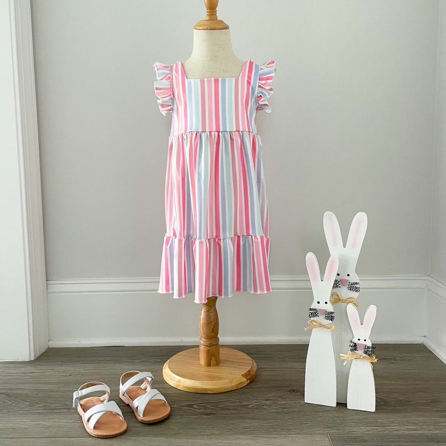 "Madelyn" Pastel Striped Flare Dress - Rylee Faith Designs
